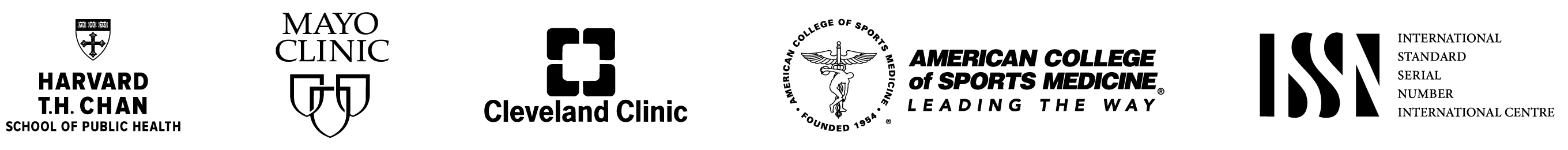 Harvard T.H. Chan, Mayo Clinic, Cleveland Clinic, American College of Sports Medicine, ISSN